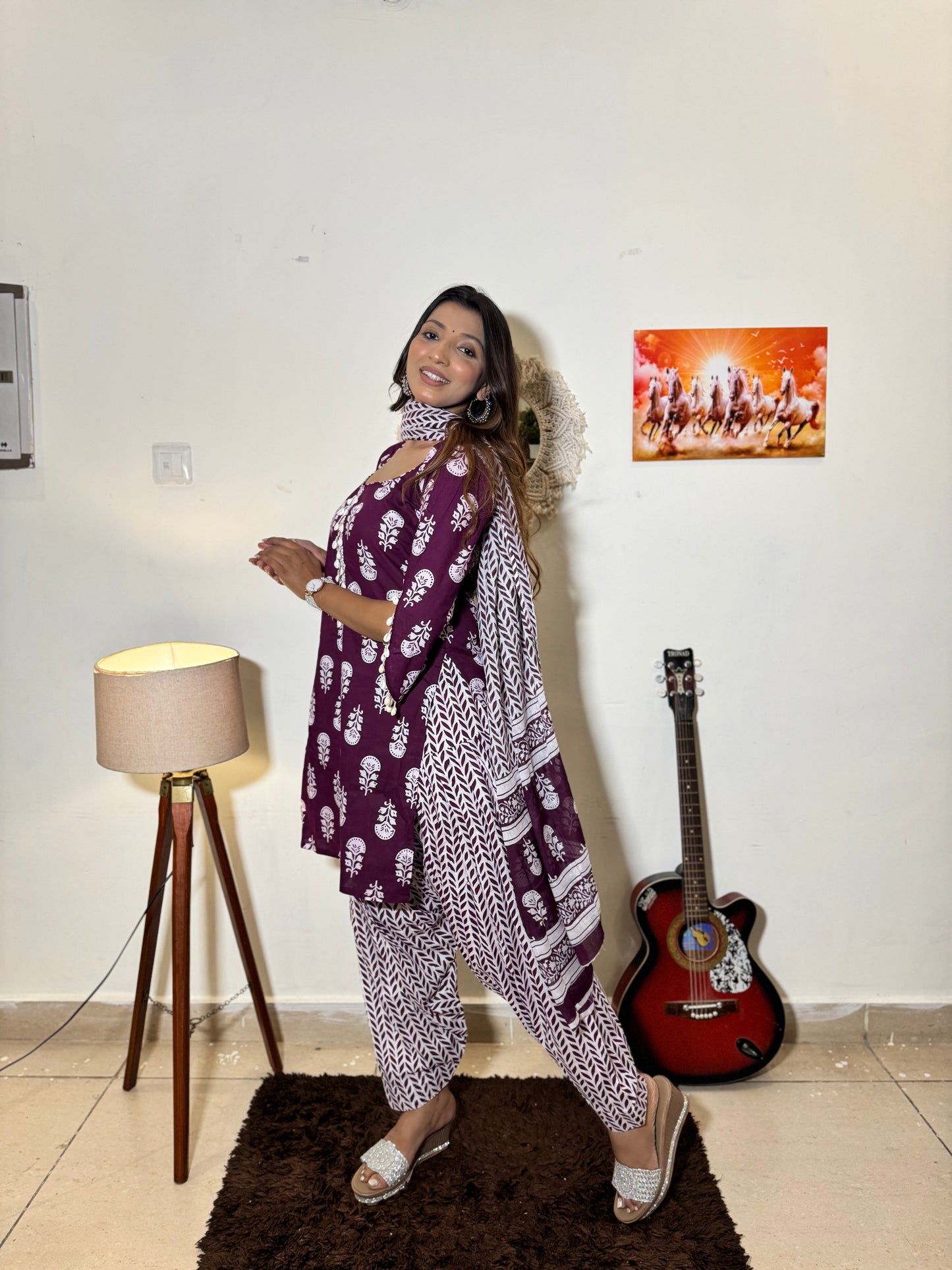 Lavinya-Wine Cotton Kurti Set