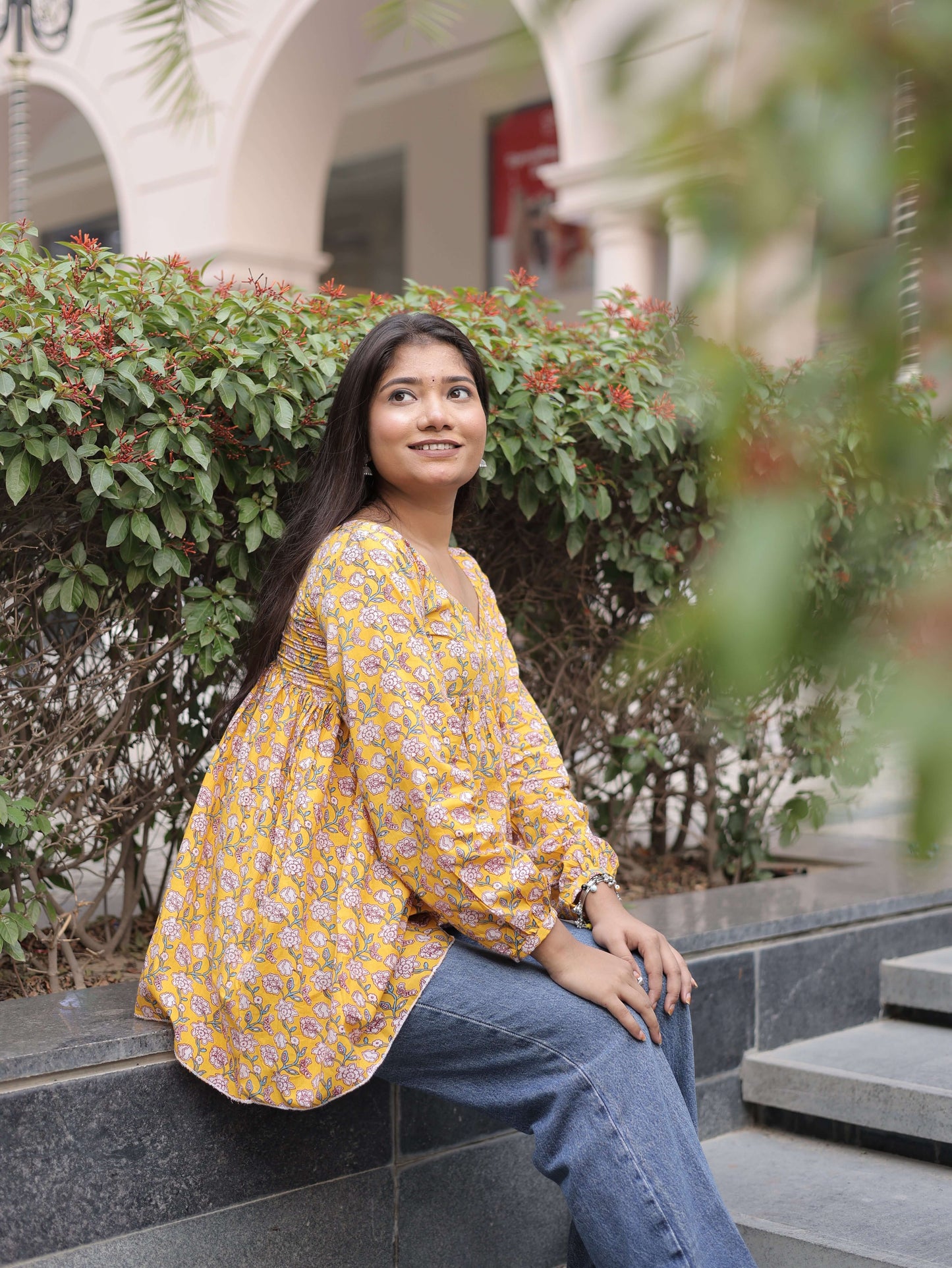 Saryana Kashika Mustard Bloom Top