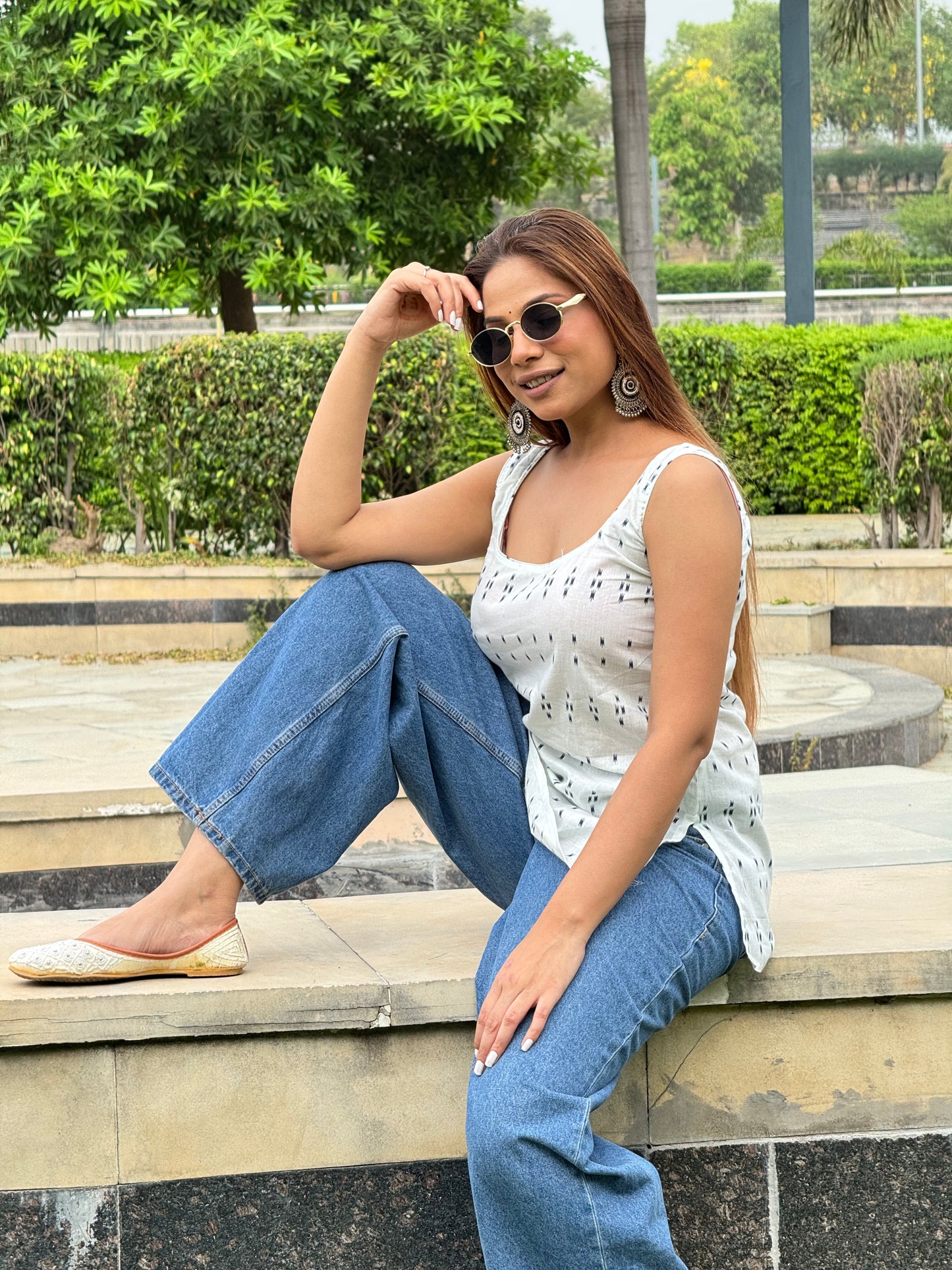 Saryana Ikat Breeze Cotton Sleeveless Top