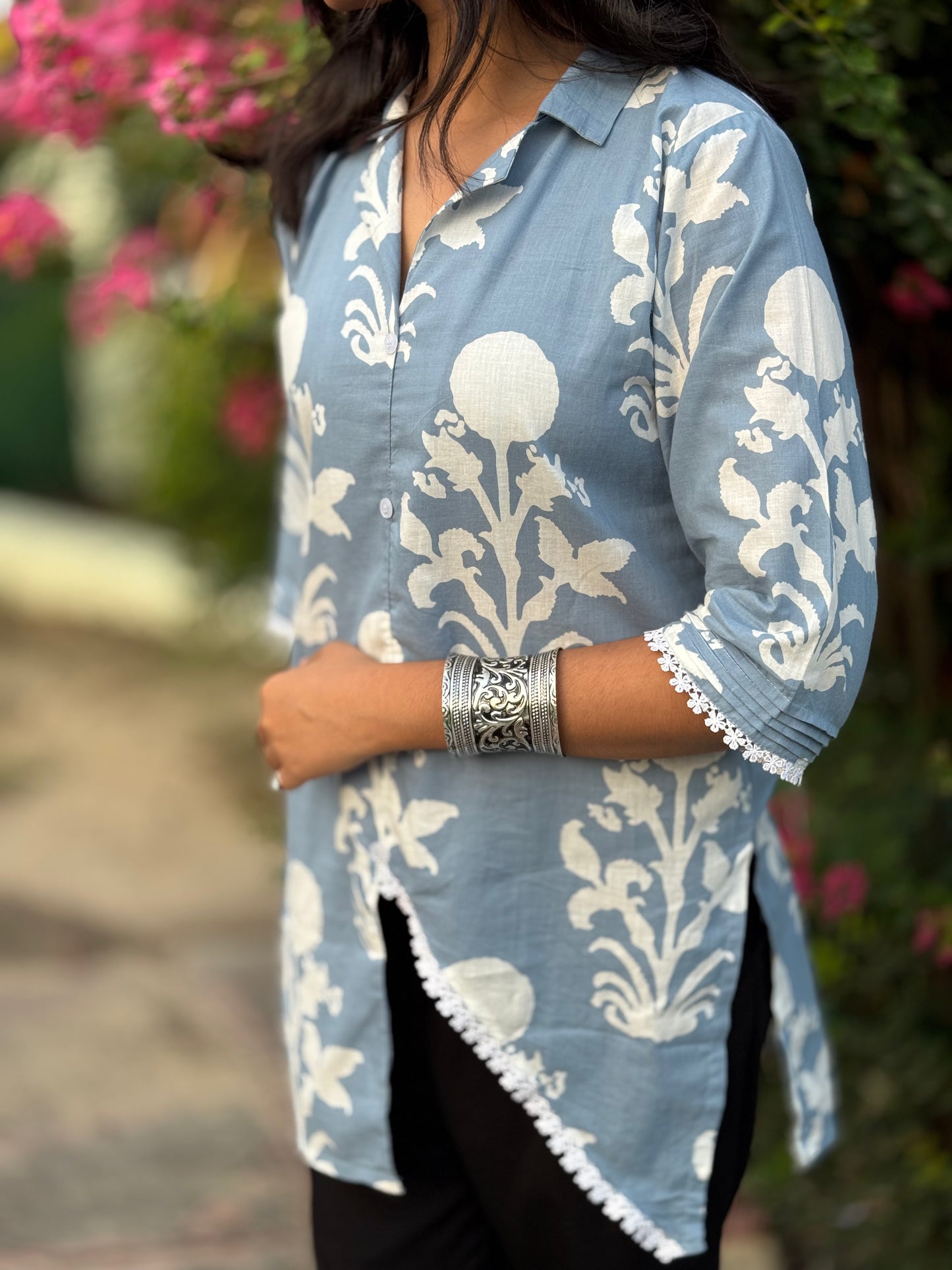 Saryana Sky blue Cotton Kurti Top