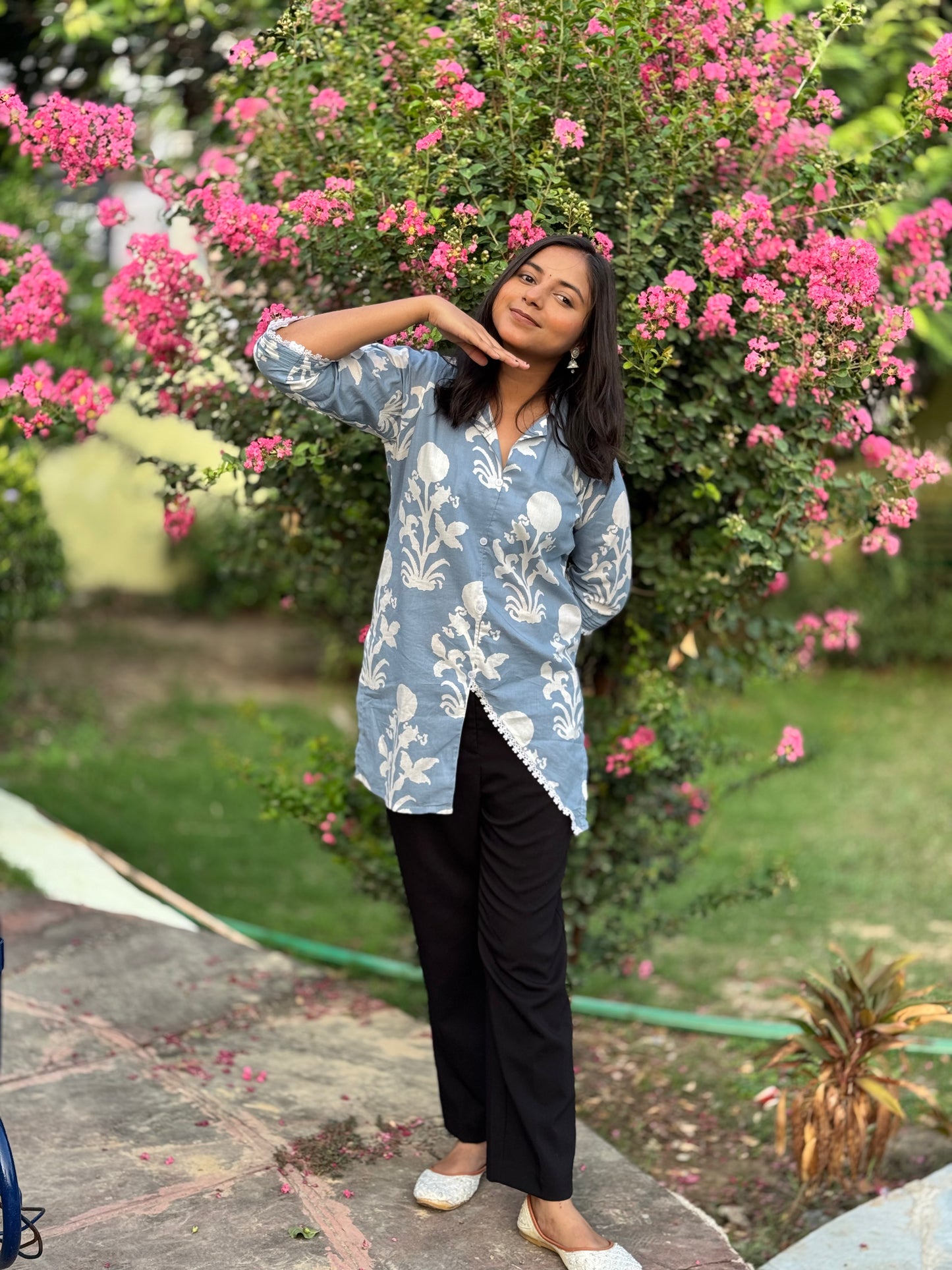 Saryana Sky blue Cotton Kurti Top