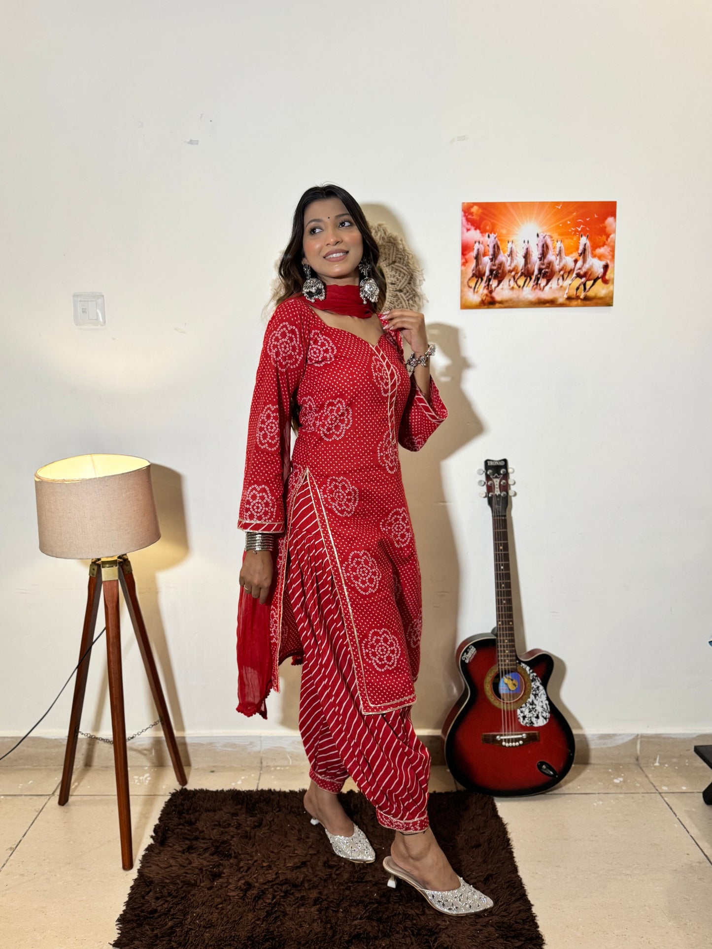 Laal Noor – Festive Red Bandhani Set by Saryana