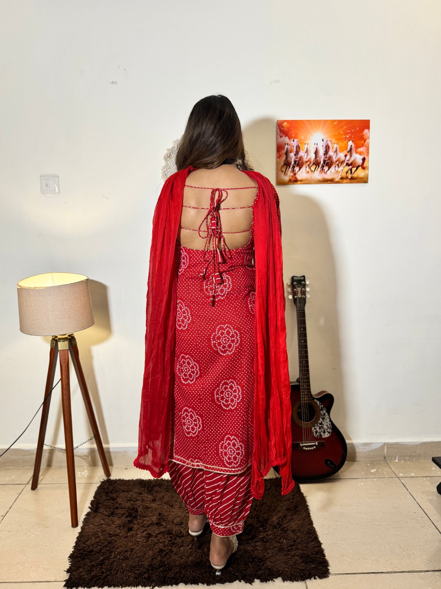 Laal Noor – Festive Red Bandhani Set by Saryana