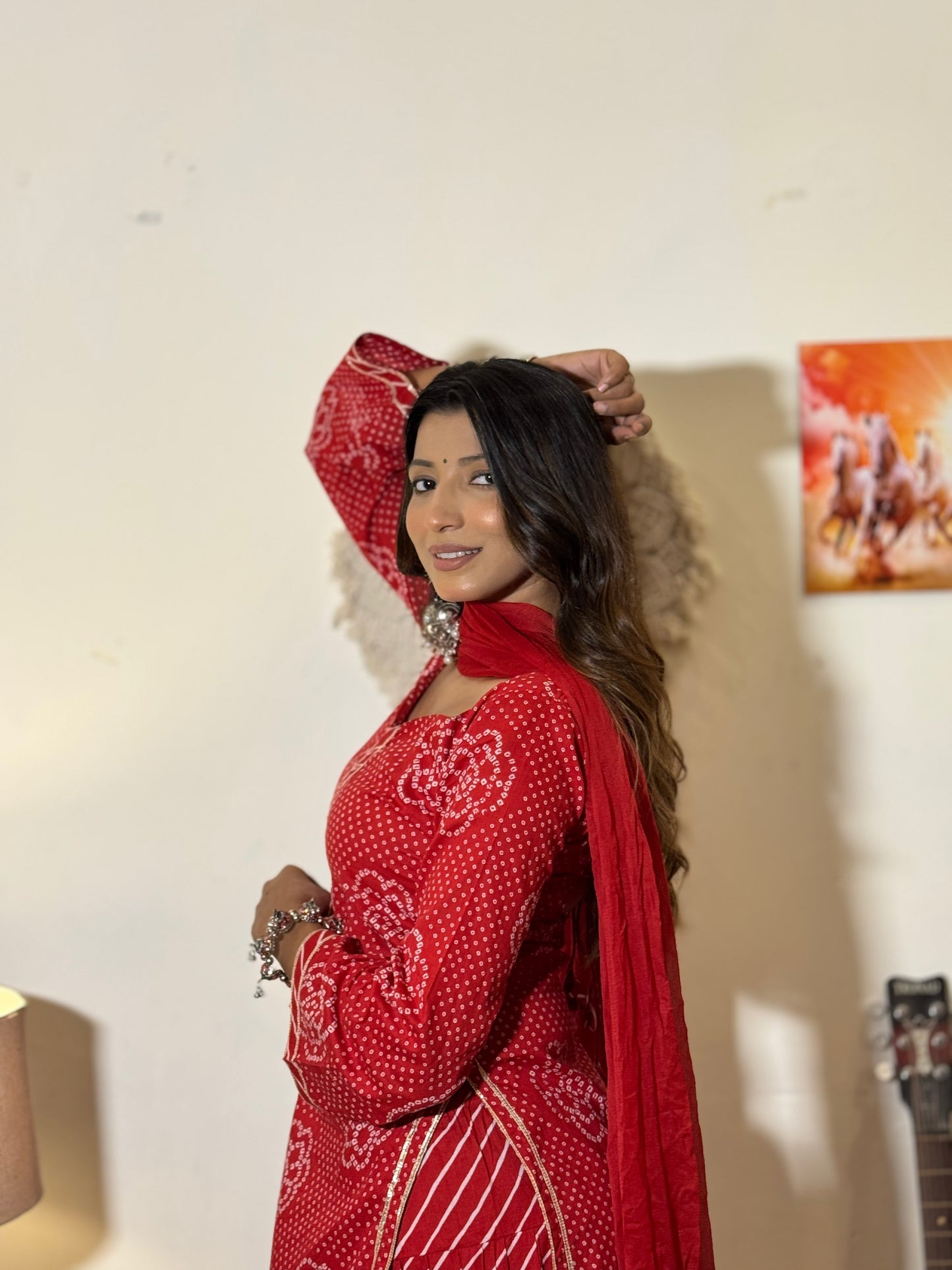 Laal Noor – Festive Red Bandhani Set by Saryana