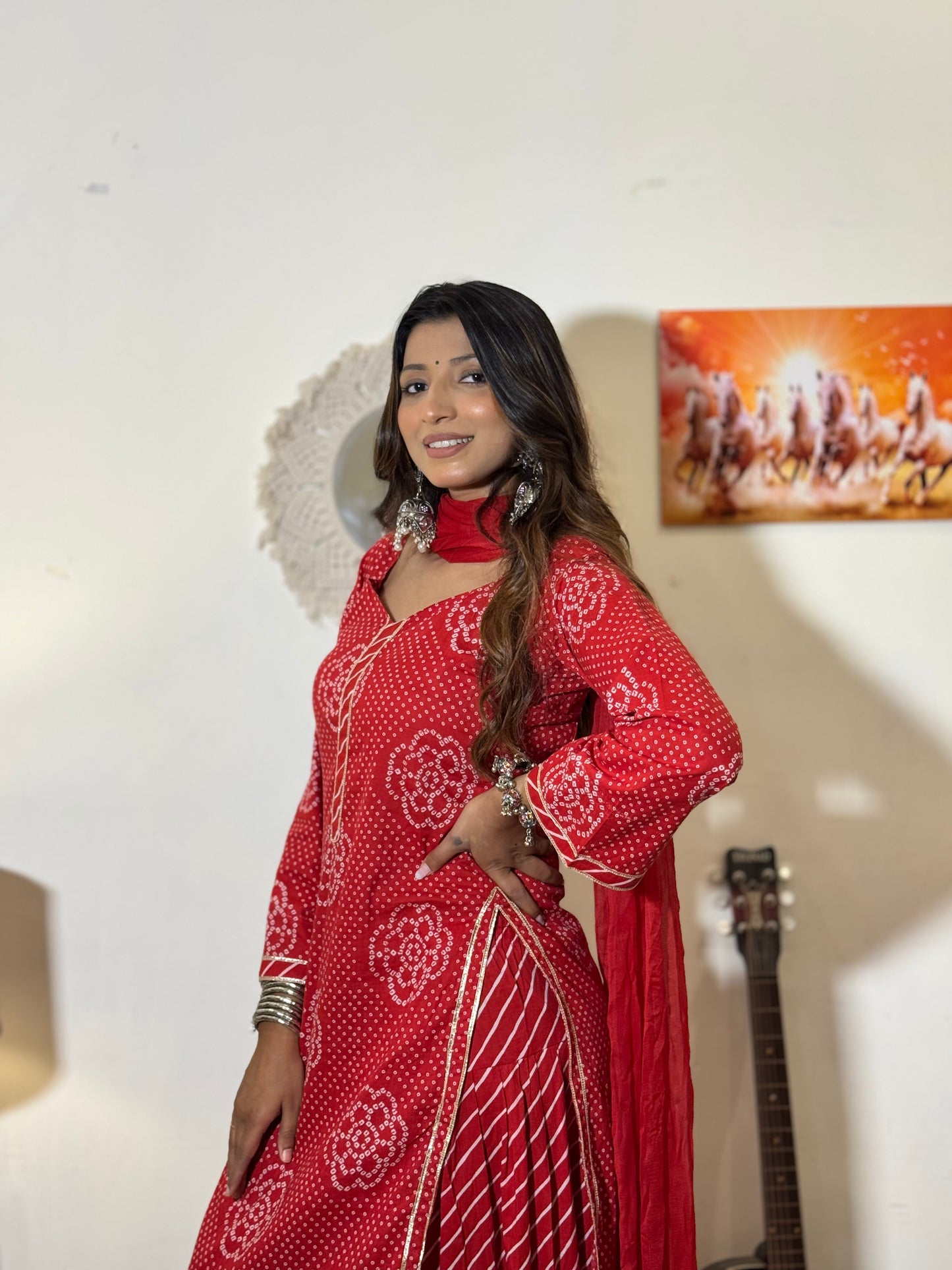 Laal Noor – Festive Red Bandhani Set by Saryana