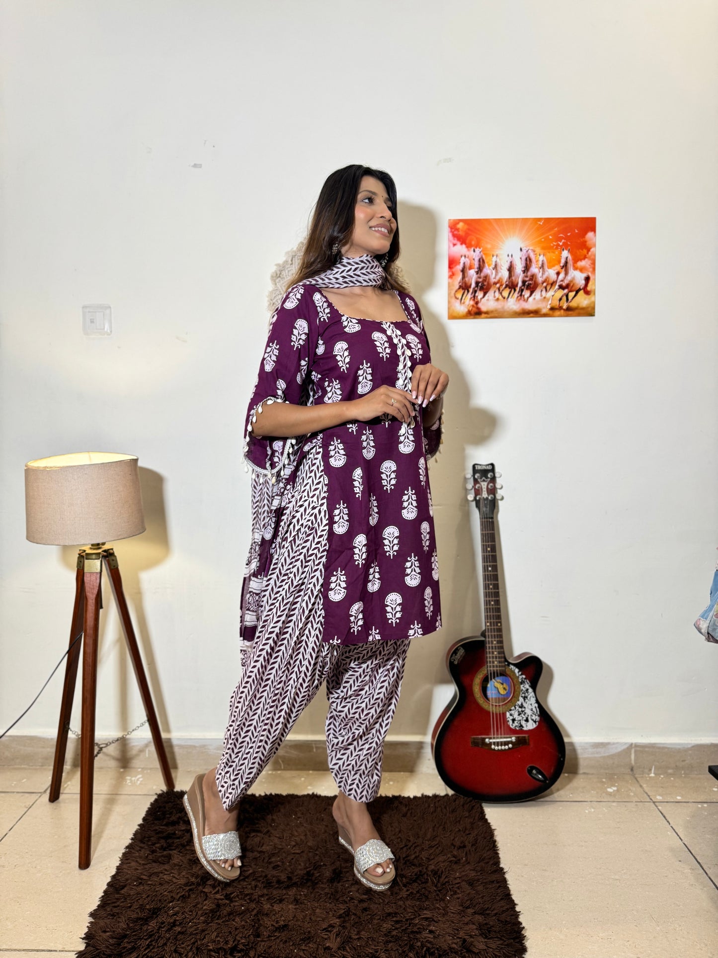 Lavinya-Wine Cotton Kurti Set
