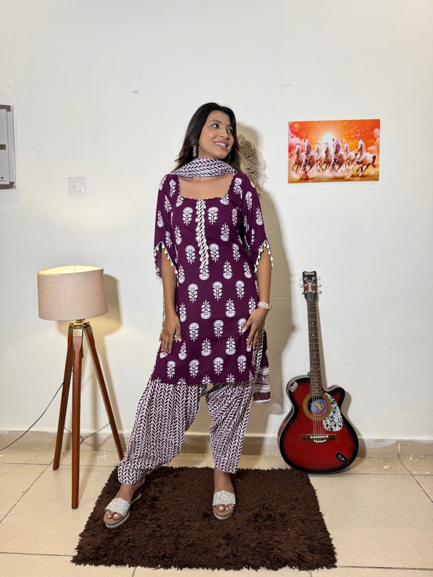Lavinya-Wine Cotton Kurti Set