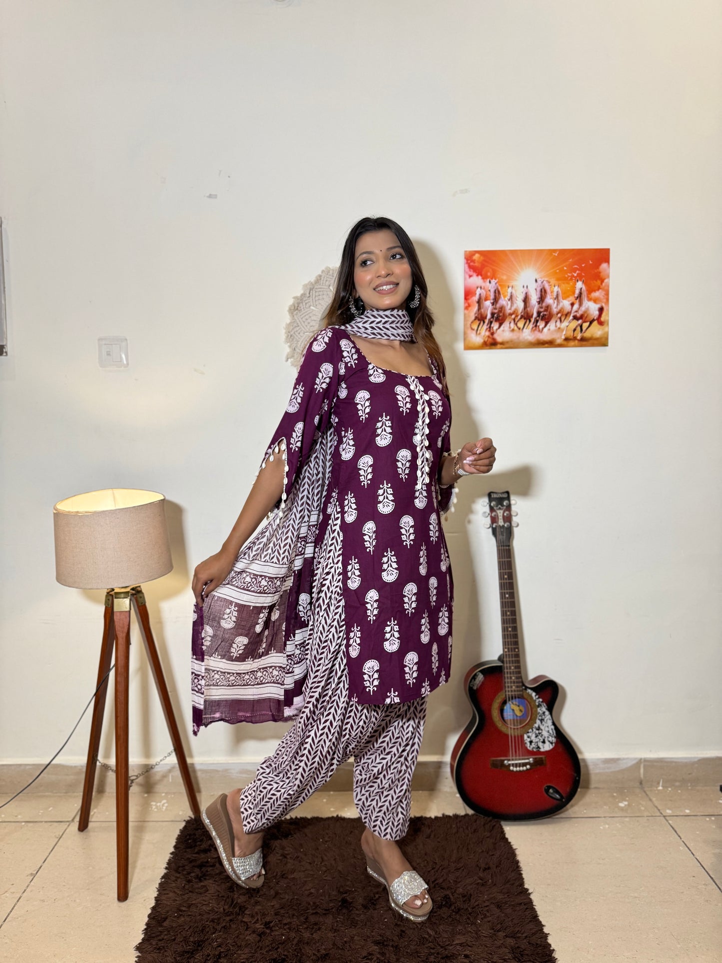 Lavinya-Wine Cotton Kurti Set