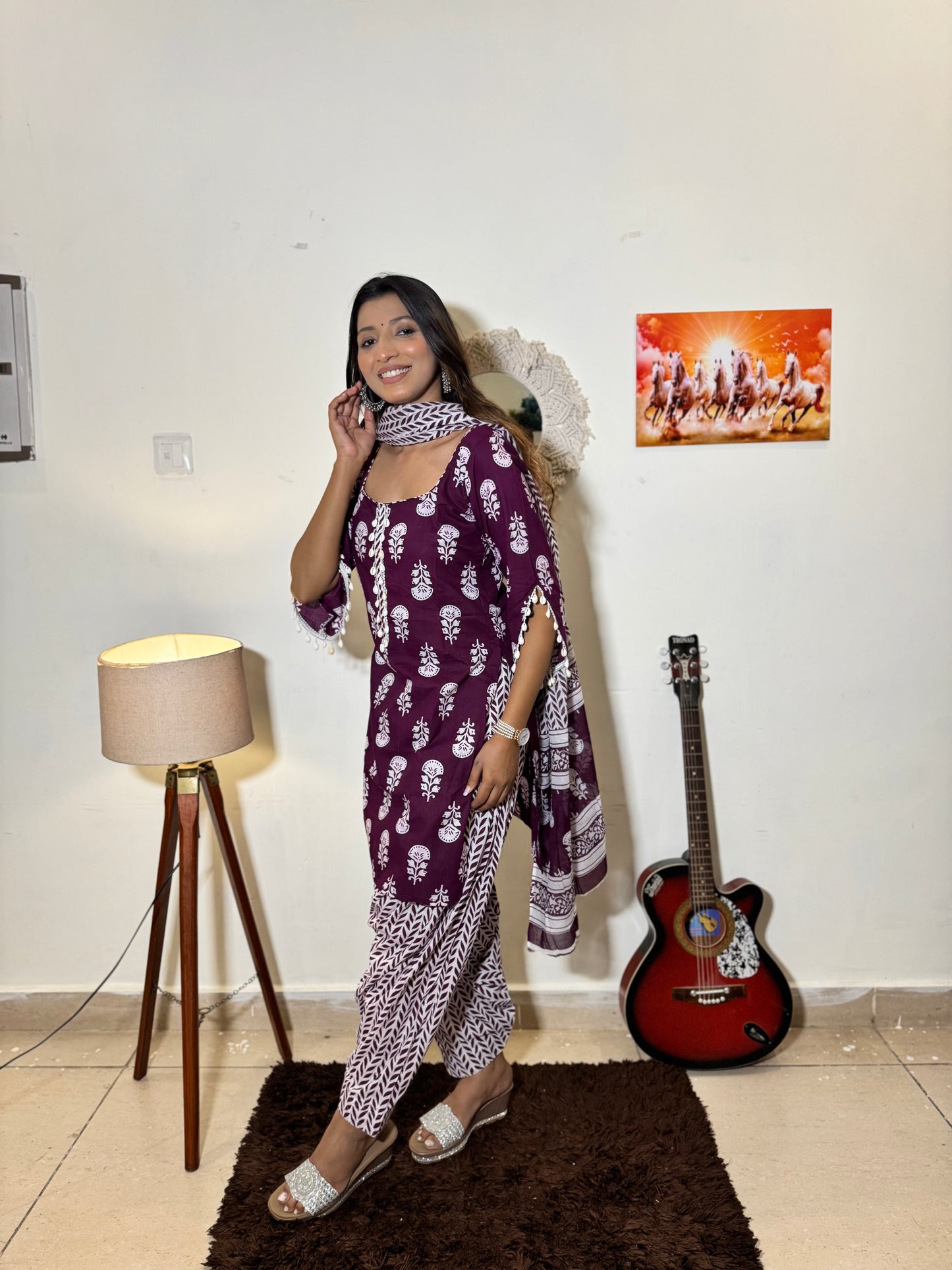 Lavinya-Wine Cotton Kurti Set