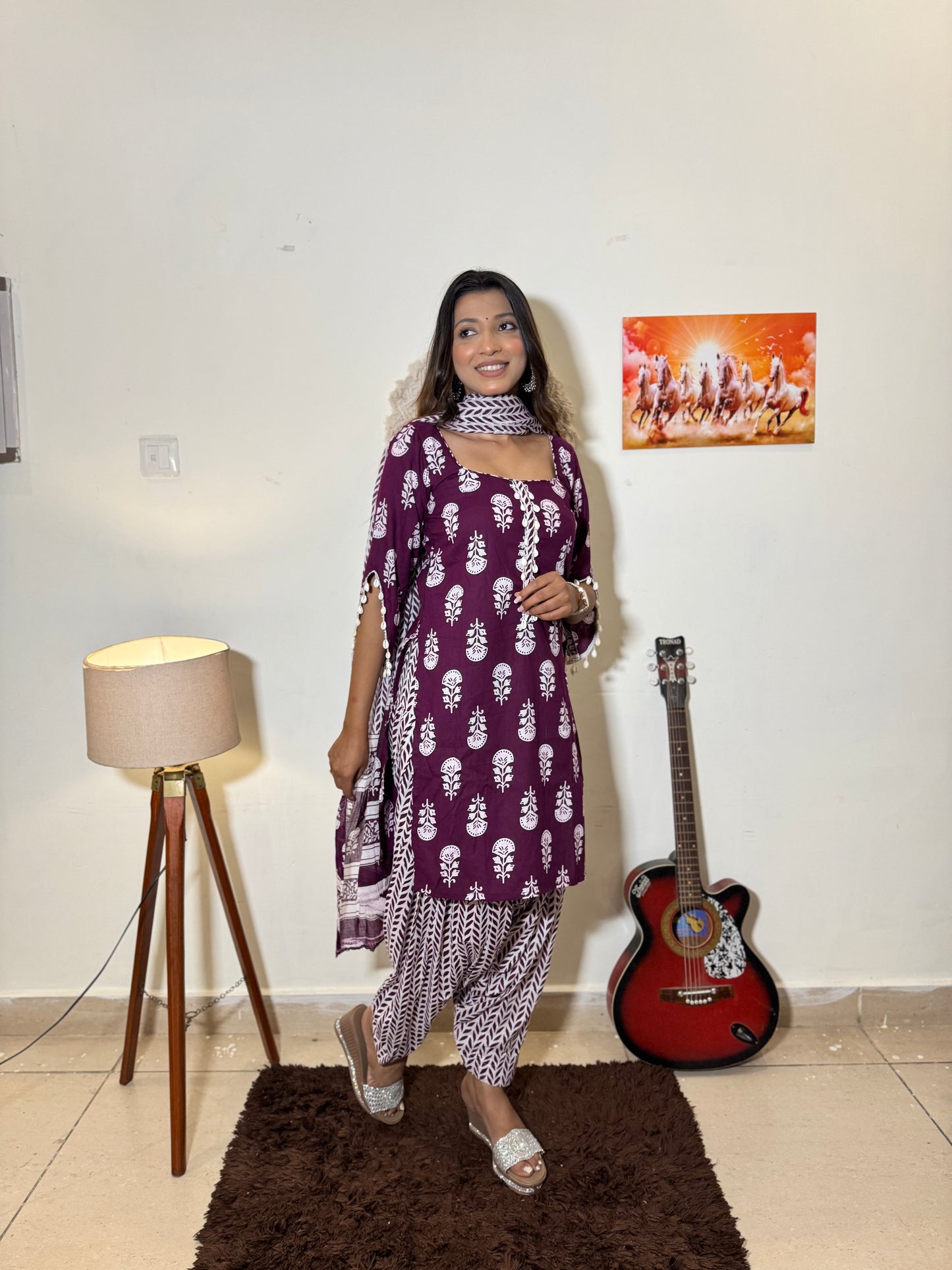 Lavinya-Wine Cotton Kurti Set