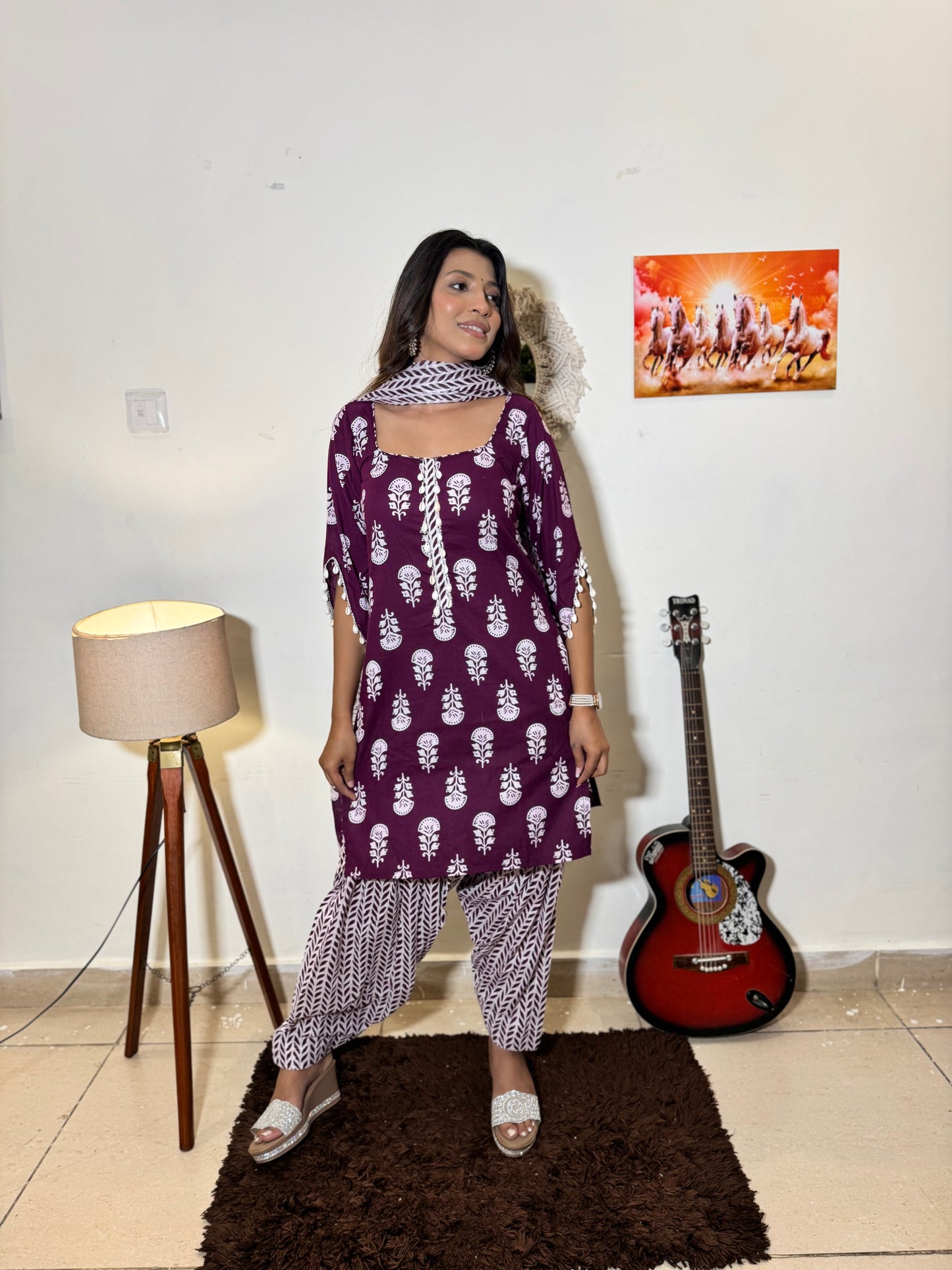 Lavinya-Wine Cotton Kurti Set