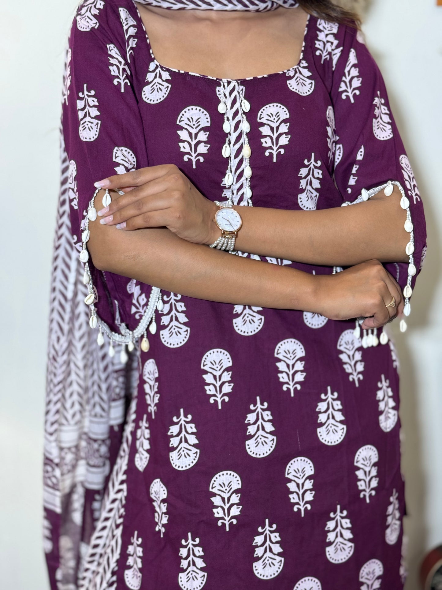 Lavinya-Wine Cotton Kurti Set