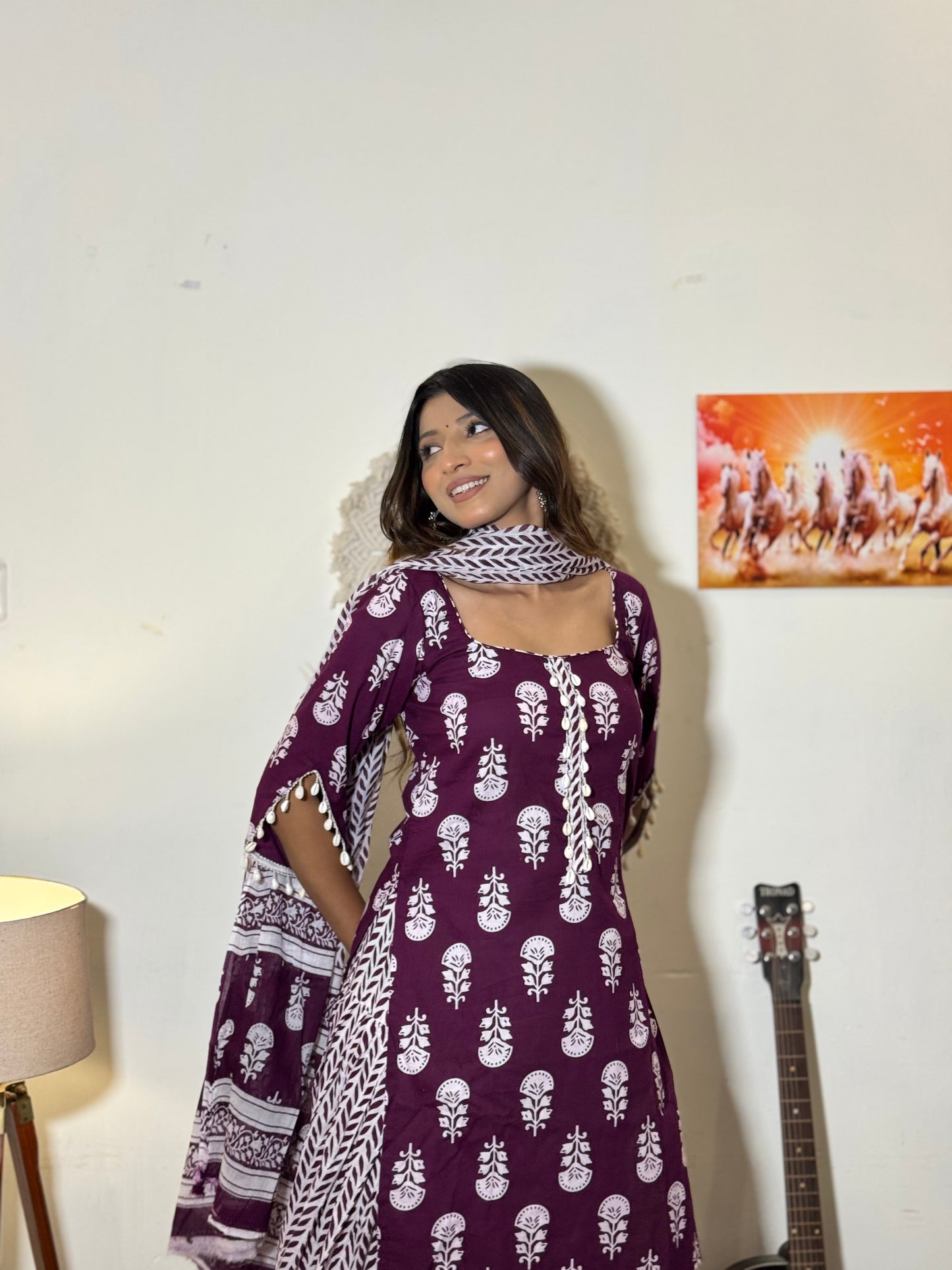 Lavinya-Wine Cotton Kurti Set
