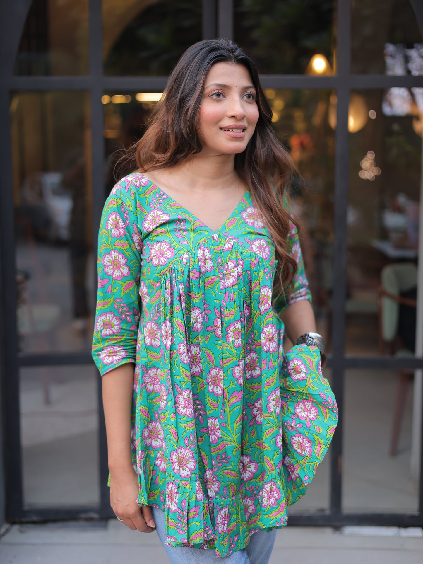 Saryana Padmika Floral Kurti Top
