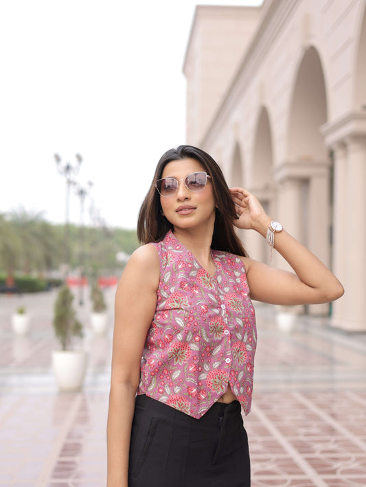 Saryana Vaidehi Floral Sleeveless Cotton Top