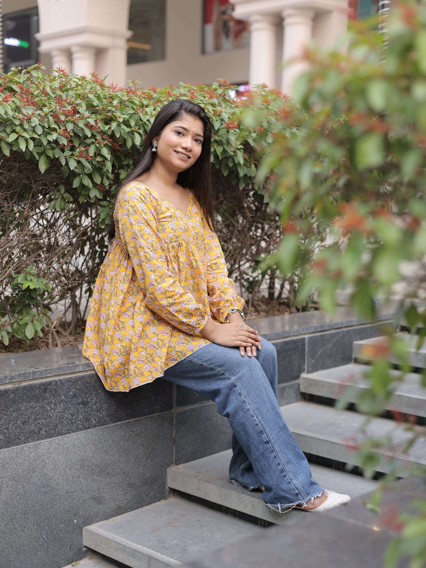 Saryana Kashika Mustard Bloom Top