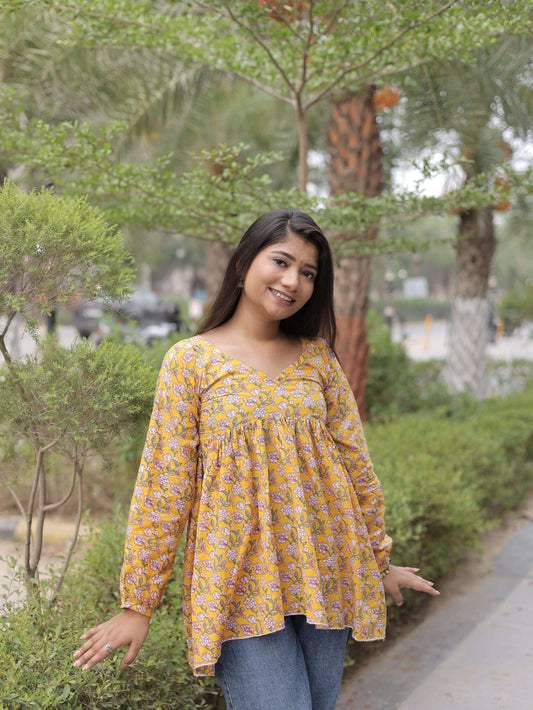 Saryana Kashika Mustard Bloom Top