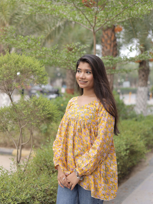 Saryana Kashika Mustard Bloom Top