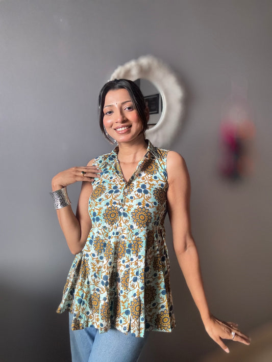 Mustard Blue Flare Top