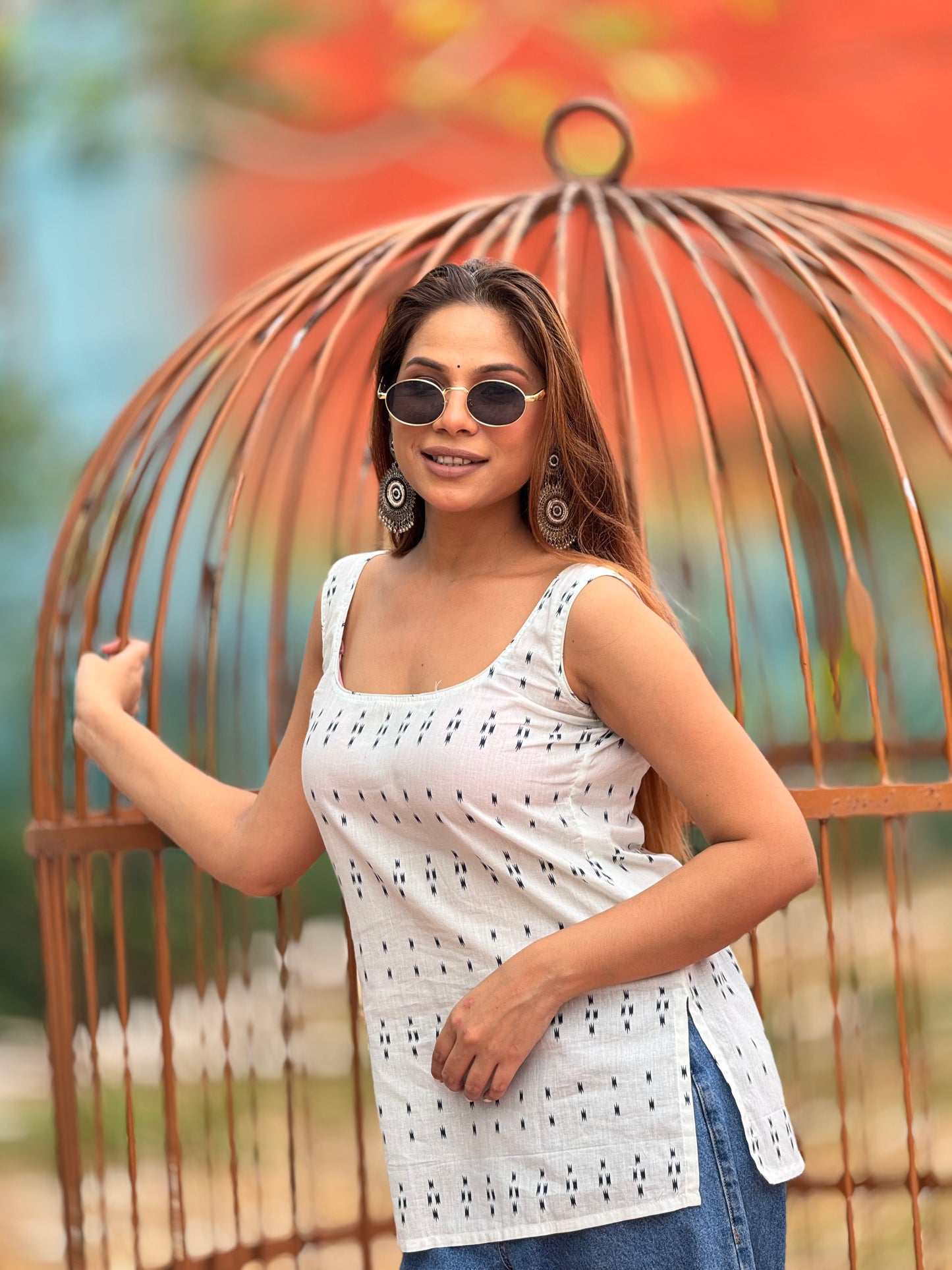 Saryana Ikat Breeze Cotton Sleeveless Top
