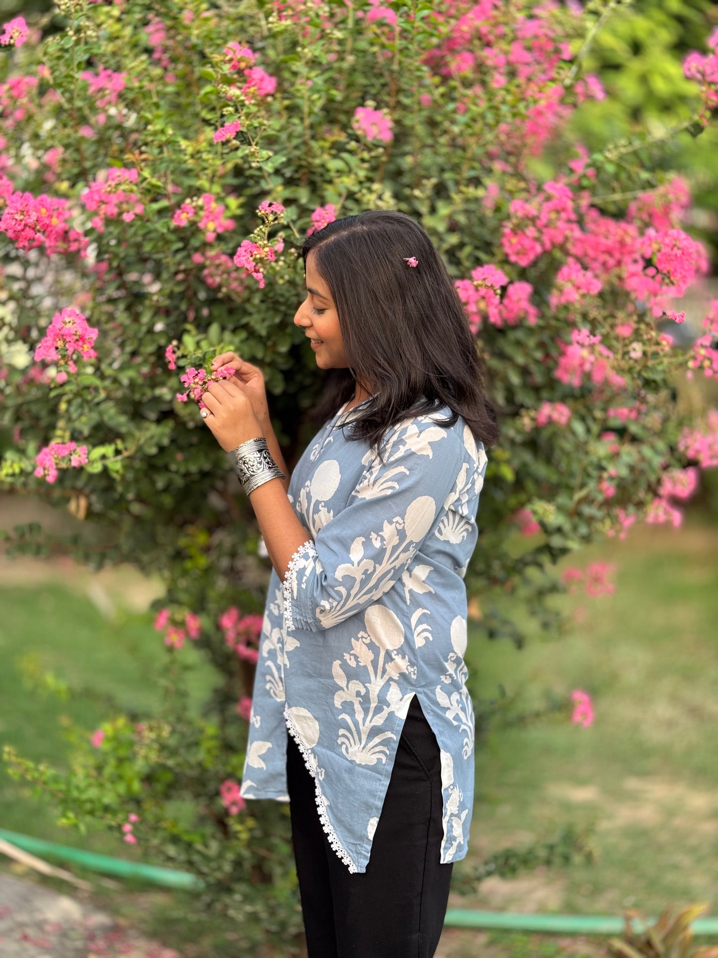Saryana Sky blue Cotton Kurti Top