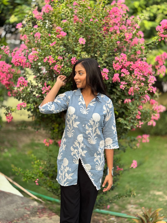 Saryana Sky blue Cotton Kurti Top