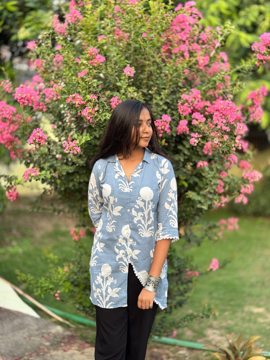 Saryana Sky blue Cotton Kurti Top