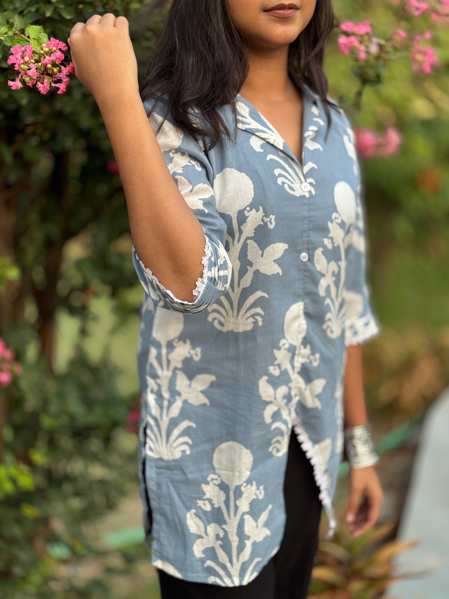Saryana Sky blue Cotton Kurti Top