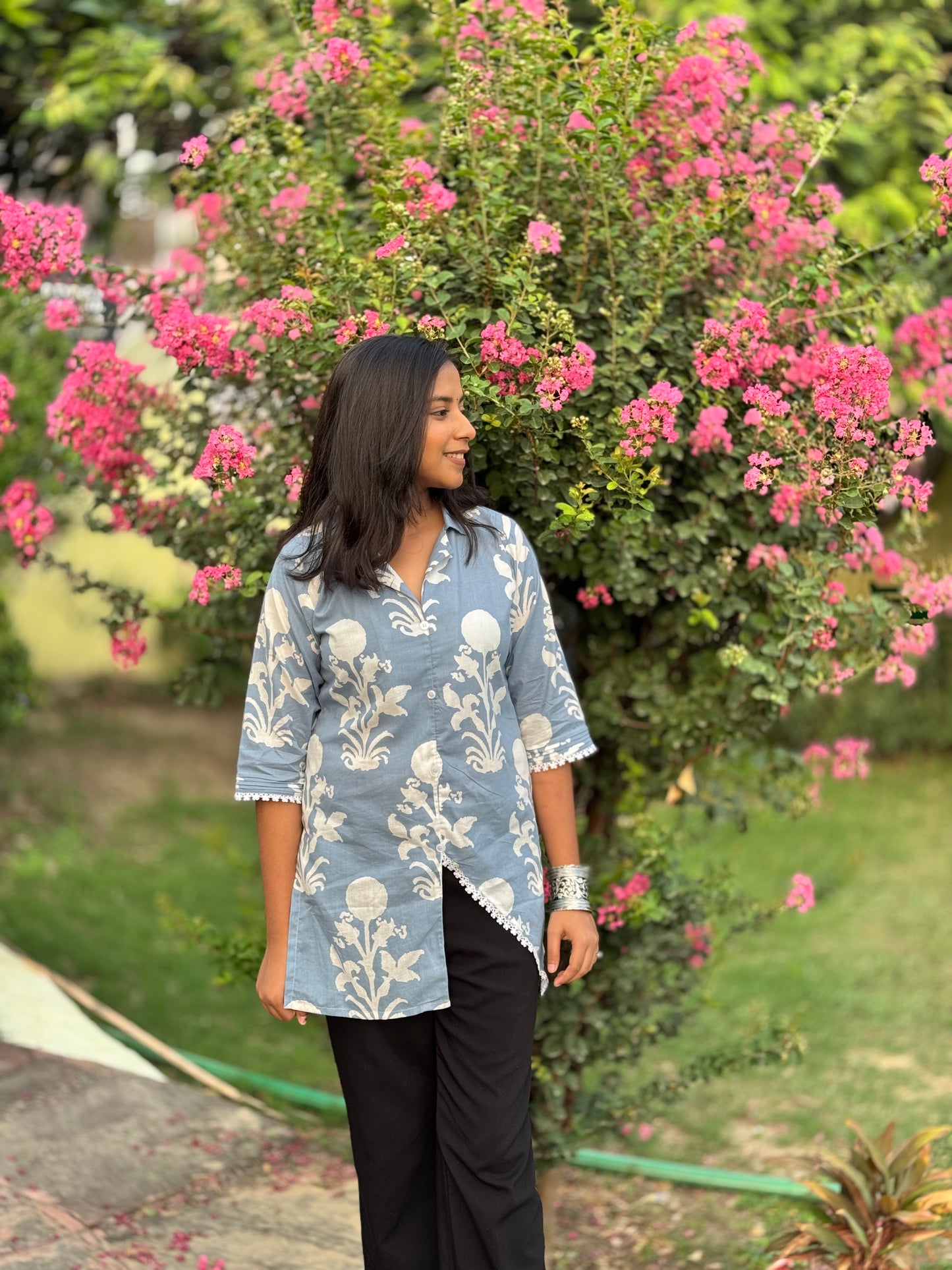Saryana Sky blue Cotton Kurti Top