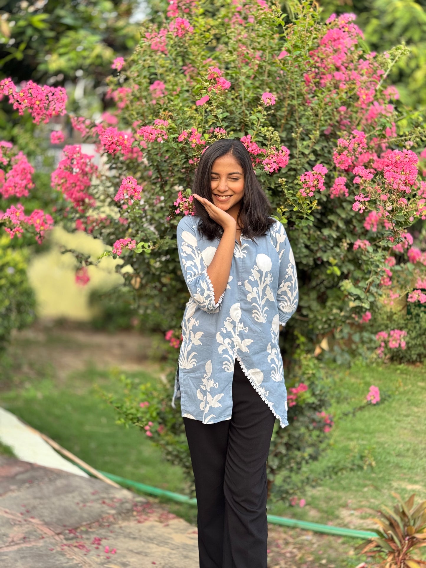 Saryana Sky blue Cotton Kurti Top